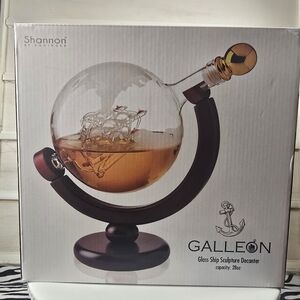 Glass Ship Sculpture Decanter with Gold Accents